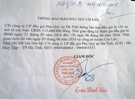 Cty Phú Quý lừa dối khách hàng bằng thông báo địa chỉ chi nhánh là 82 Hà Huy Tập - Tp Hà Tĩnh