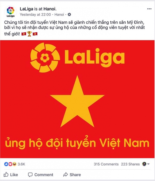 Thông điệp chúc mừng của ban tổ chức La Liga gửi tới thầy trò Park Hang-seo