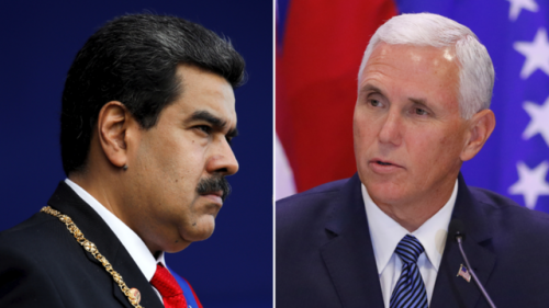 Tổng thống Venezuela Nicolas Maduro (trái) và Phó Tổng thống Mỹ Mike Pence (Ảnh: Reuters)