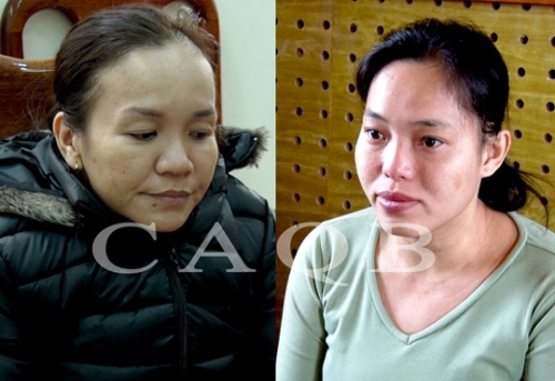 Châu Thị Bích Hồng (trái) và Trần Thị Thùy Hương (phải) tại cơ quan điều tra - ảnh Công an Quảng Bình