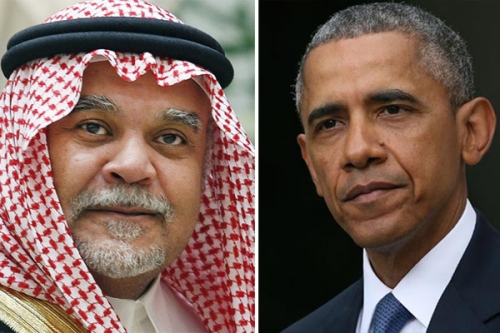 Ông Bandar bin Sultan (trái) cáo buộc cựu Tổng thống Mỹ Barack Obama "nói một đằng, làm một nẻo". 