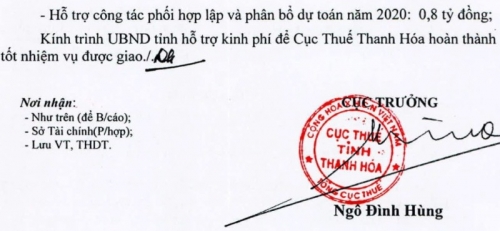 Tờ trình xin hỗ trợ kinh phí của Cục Thuế tỉnh Thanh Hóa.