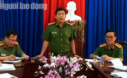 Đại tá Trương Ngọc Danh, Phó Giám đốc Công an tỉnh Cà Mau, phát biểu tại cuộc họp