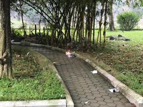 Hiện trường nơi phát hiện thi thể người phụ nữ trẻ tuổi trong vườn hoa Nguyễn Trãi (Hà Đông, Hà Nội) (Ảnh: Minh Thông)