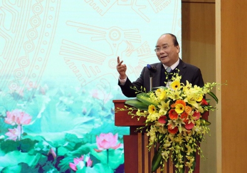Thủ tướng Nguyễn Xuân Phúc phát biểu tại hội nghị của ngành tài nguyên và môi trường (Ảnh: Khương Trung).