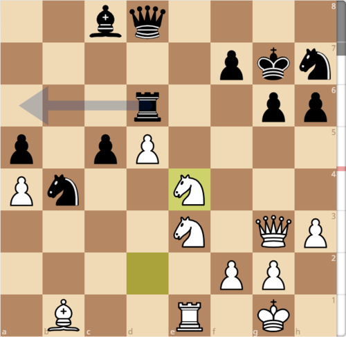 Thế cờ sau 31.Ne4. Tốt trắng dễ dàng có đủ sự hỗ trợ cần thiết để tiến tới gần hàng tám.