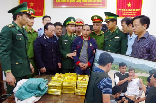 Nhóm nghi phạm ôm súng cố thủ trên xe ô tô bị bắt giữ (ảnh nhỏ) và nghi phạm người Lào vận chuyển gần 300 kg ma túy đá bị bắt giữ ngày 17.2 ẢNH: TÂN KỲ