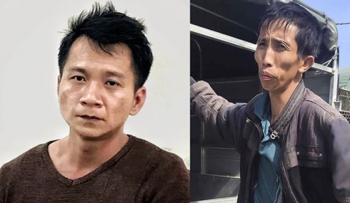 2 nghi phạm Vương Văn Hùng (bìa trái) và Bùi Văn Công trong tổng số 5 người bị cảnh sát bắt giữ