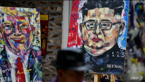 Họa sĩ Binh hy vọng tranh do anh vẽ sẽ truyền tải được thông điệp về hòa bình tới 2 nhà lãnh đạo Mỹ-Triều (Ảnh: AFP)