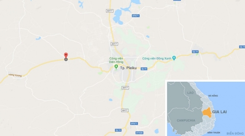 Vụ tai nạn xảy ra trên tỉnh lộ 664, đoạn qua xã Ia Der, huyện Ia Grai, Gia Lai (chấm đỏ). Ảnh: Google Maps.