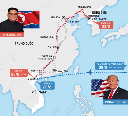 Hành trình tới Hà Nội của Chủ tịch Kim Jong-un và Tổng thống Donald Trump. Bấm vào đây để xem chi tiết.